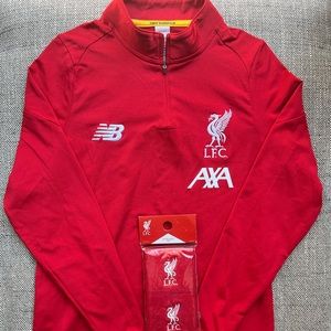 Liverpool Football Club Youth Pullover NWOT Size L New Balance + wrist bands
